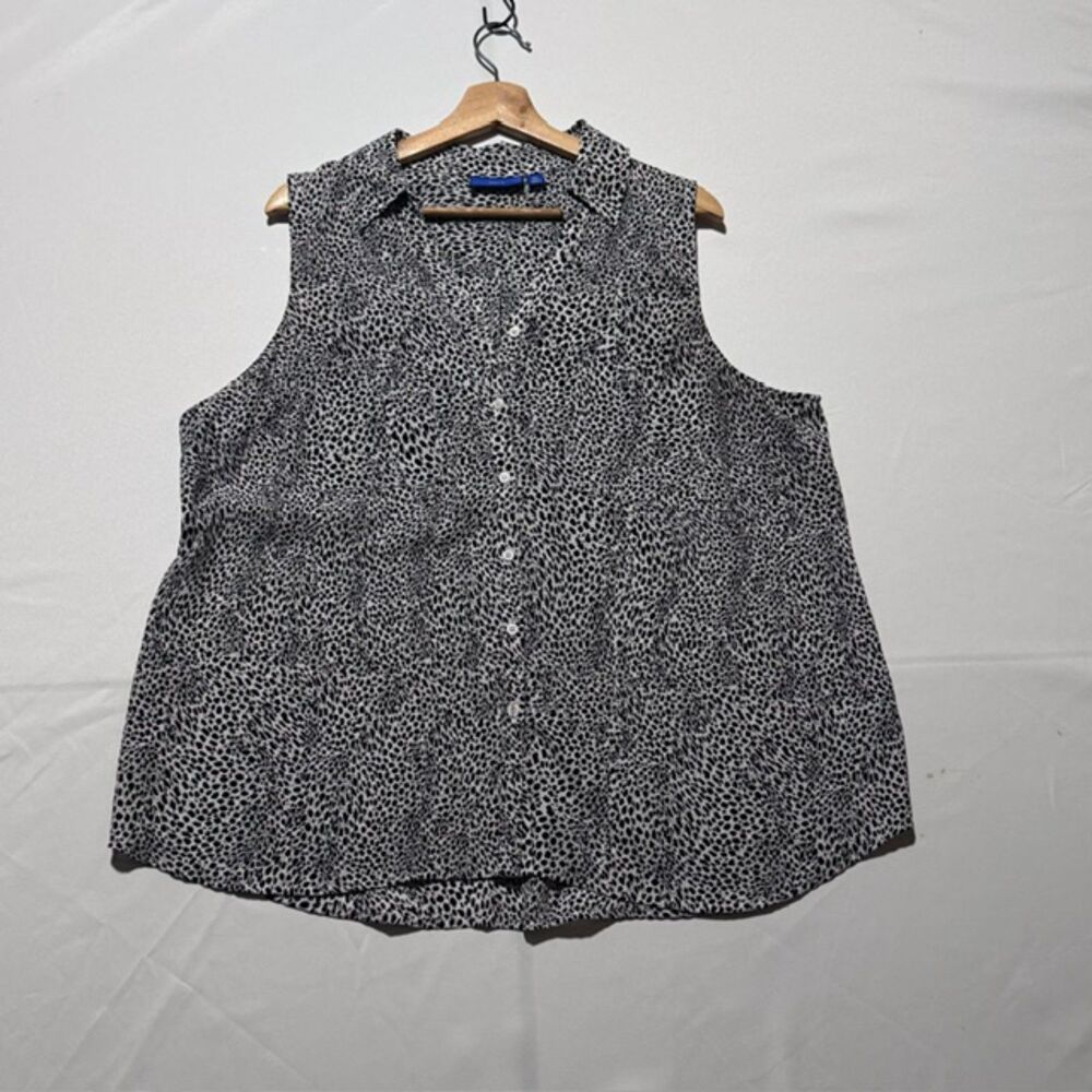 Apt. 9 Animal Print Sleeveless Button Down Blouse Black White Women’s XXL